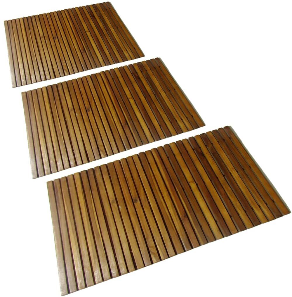 vidaXL Set 3 alfombras de acacia para el baño, 80 x 50 cm