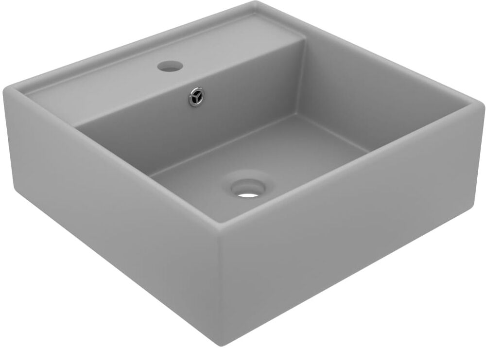 vidaXL Lavabo cuadrado rebosadero cerámica gris claro mate 41x41 cm