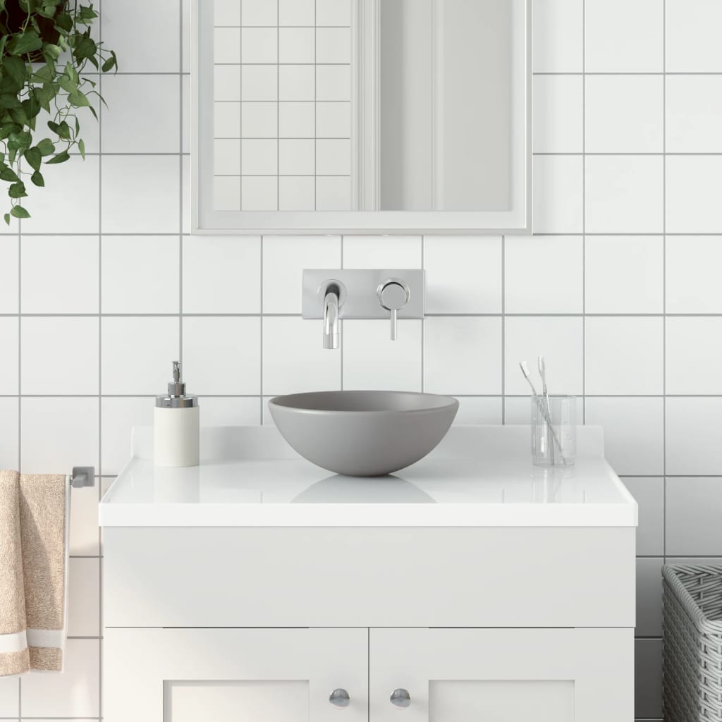 vidaXL Lavabo de cuarto de baño redondo cerámica gris claro