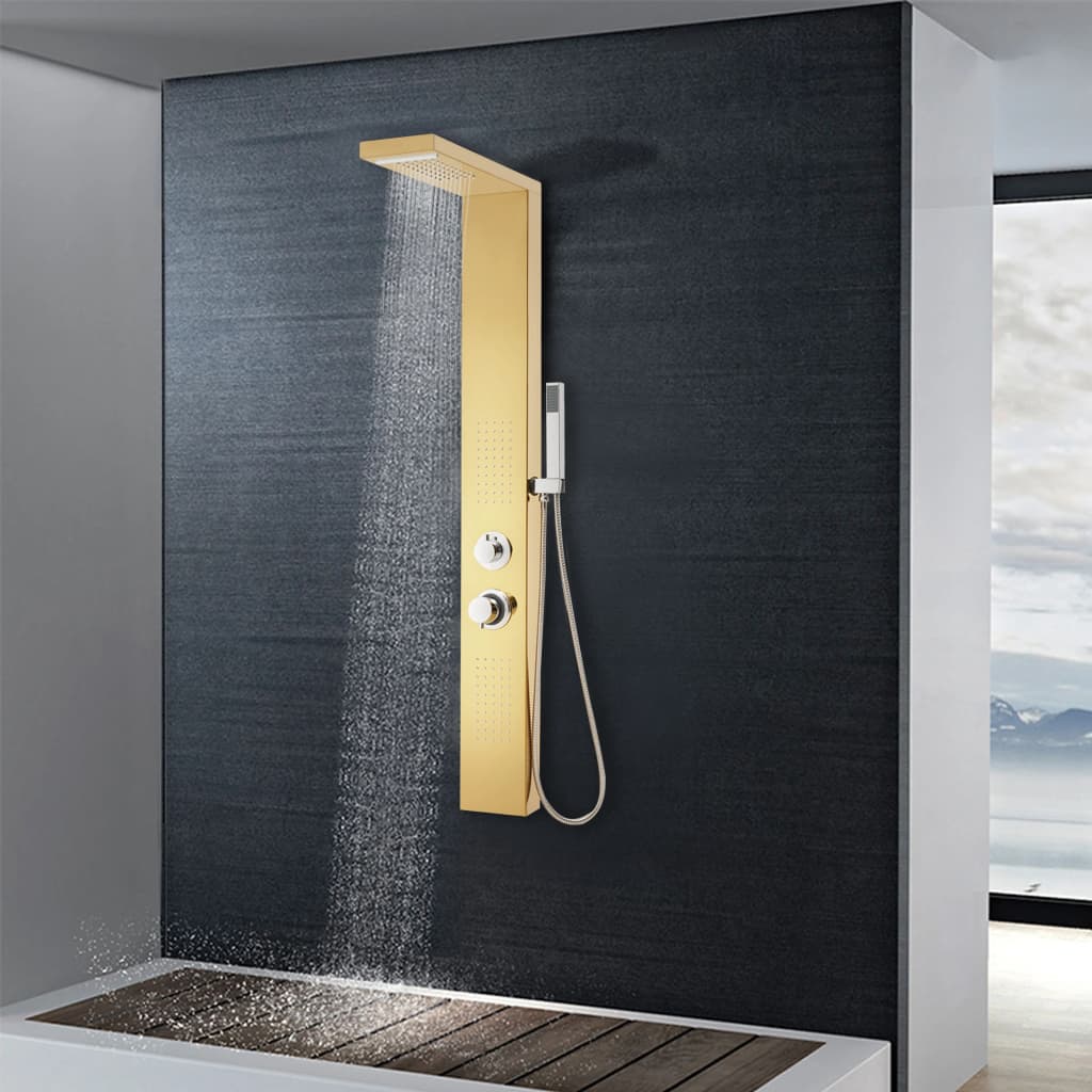 vidaXL Sistema de panel de ducha acero inoxidable 201 dorado