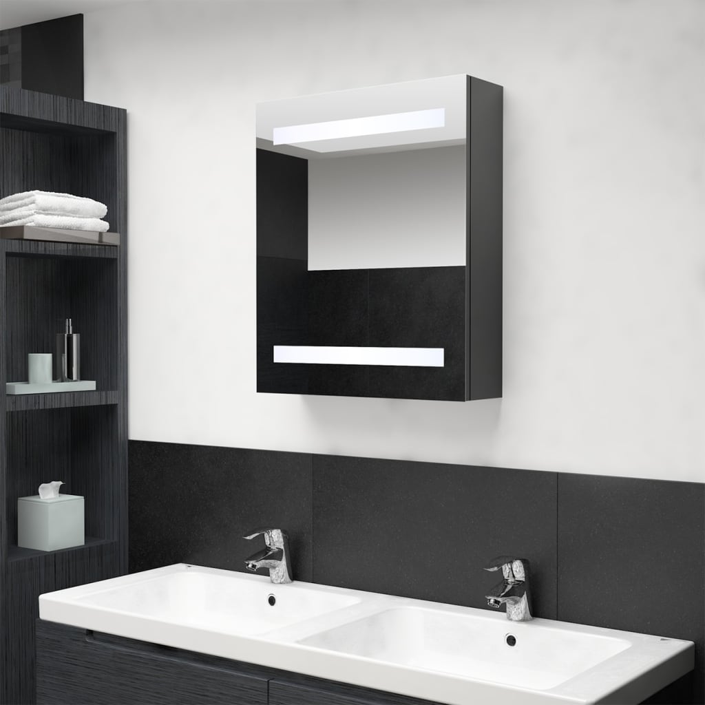 vidaXL Armario de baño con espejo y LED gris 50x14x60 cm