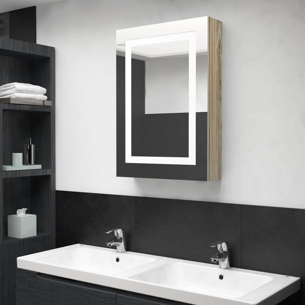 vidaXL Armario de baño con espejo y LED color roble 50x13x70 cm