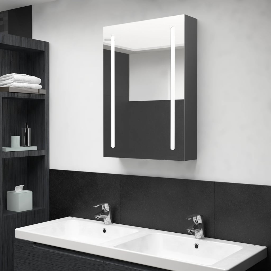 vidaXL Armario de baño con espejo y luz LED gris 50x13x70 cm