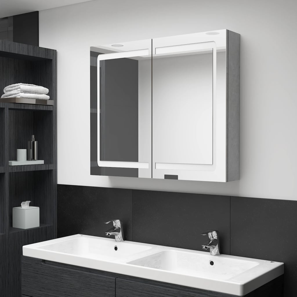 vidaXL Armario de baño con espejo LED gris hormigón 80x12x68 cm