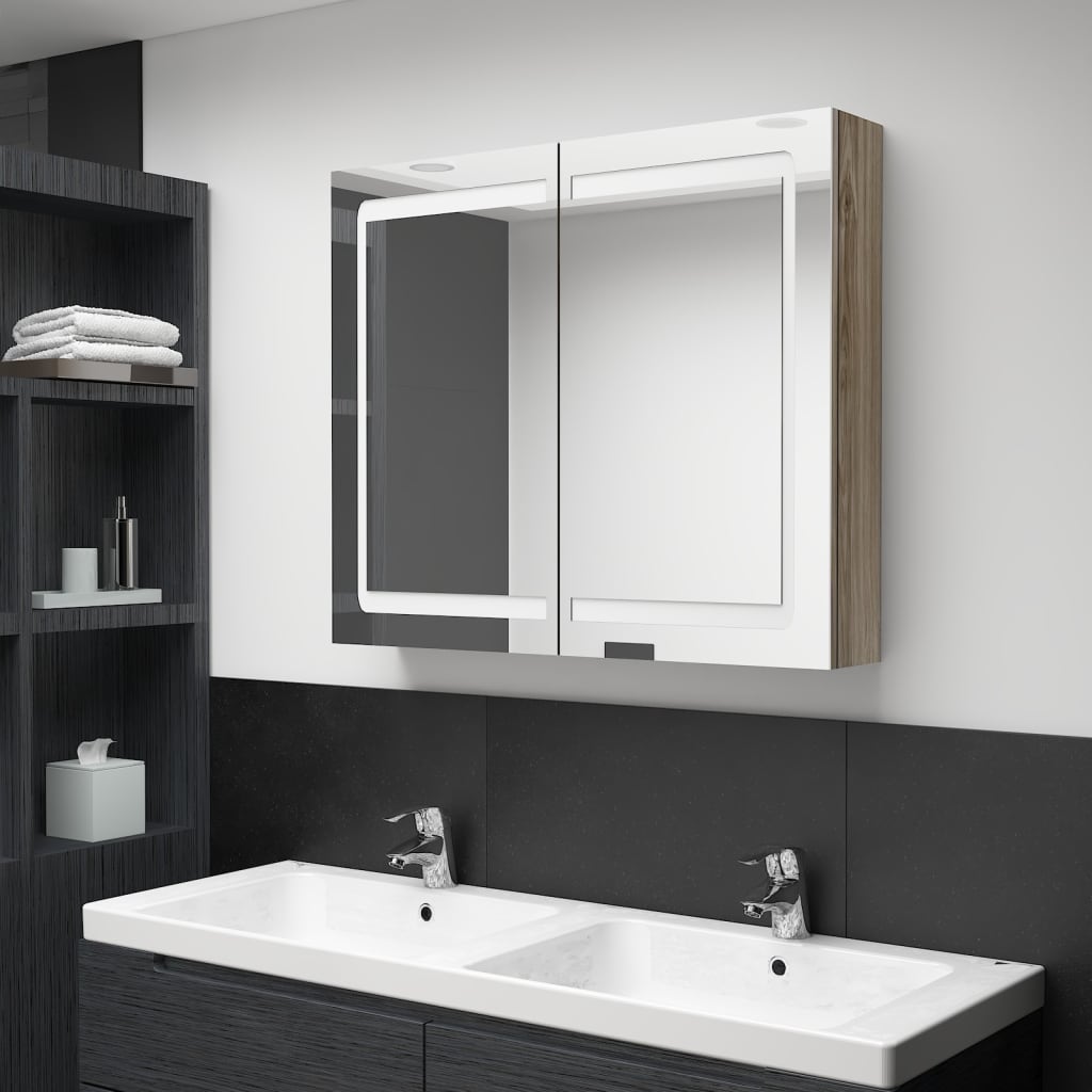 vidaXL Armario de baño con espejo y LED color roble 80x12x68 cm