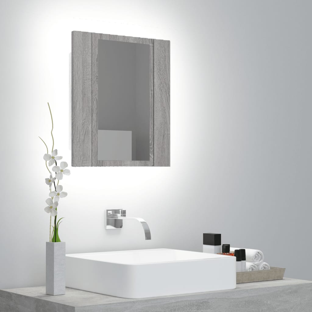 vidaXL Armario de baño con espejo LED madera gris Sonoma 40x12x45 cm