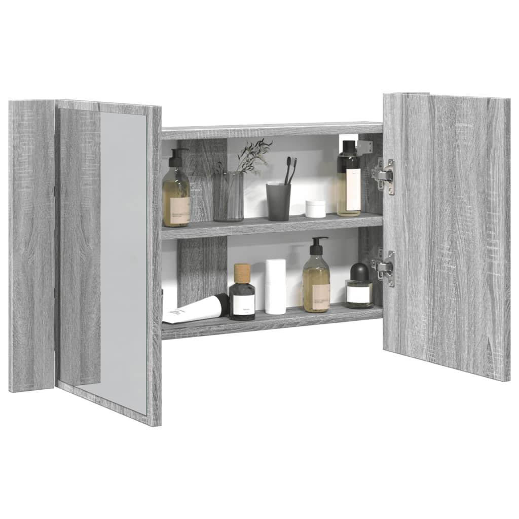 vidaXL Armario espejo de baño con luz LED acrílico gris 80x12x45 cm