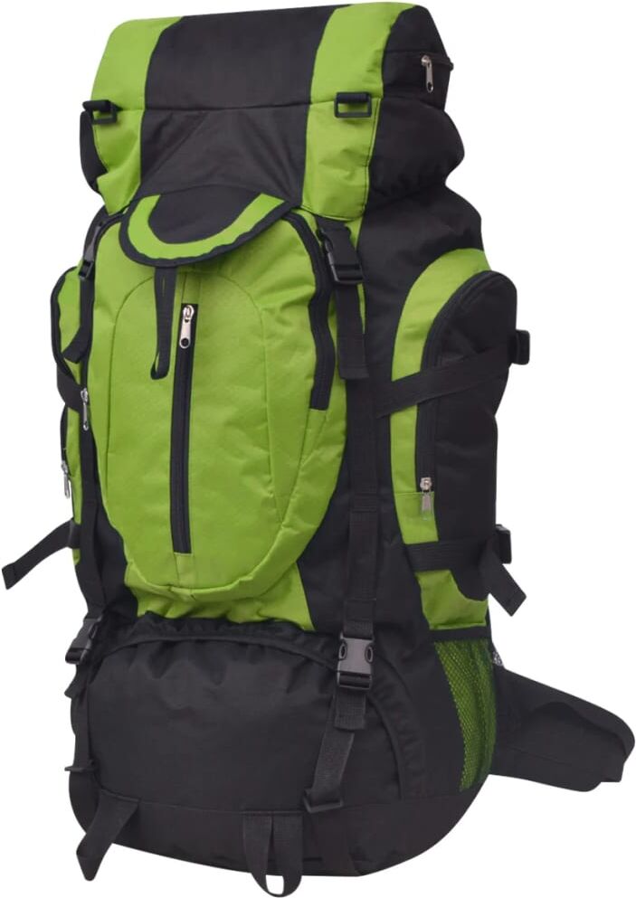 vidaXL Mochila de senderismo XXL negro y verde 75 l