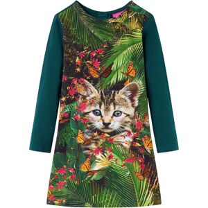 vidaXL Vestido infantil de manga larga verde oscuro 116