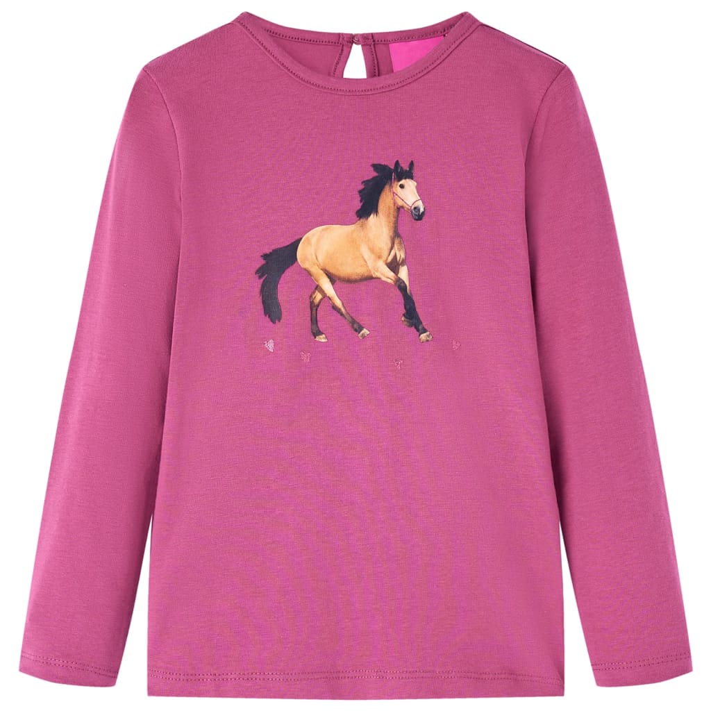 vidaXL Camiseta infantil de manga larga estampado de caballo frambuesa 128