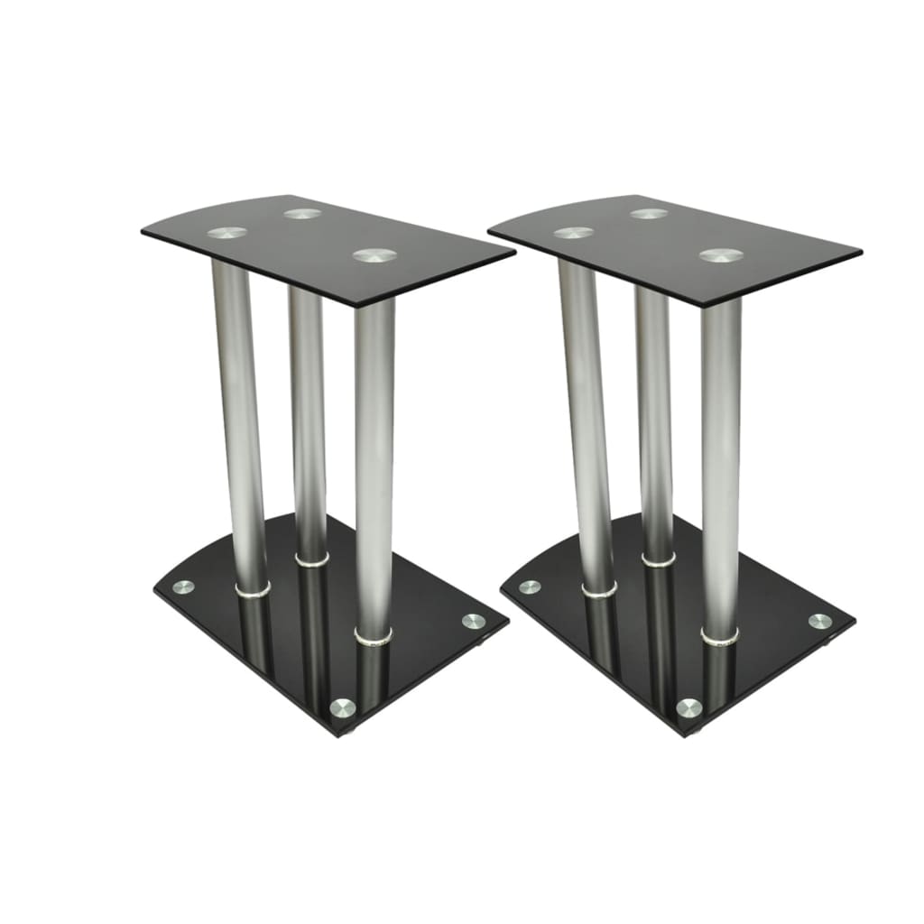 vidaXL Soporte para altavoz, de cristal negro y aluminio, 2 unidades