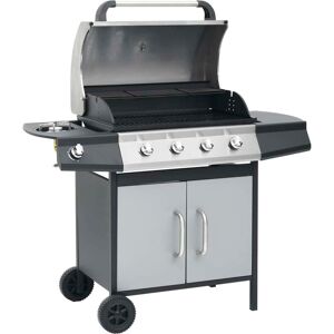 vidaXL Barbacoa grill de gas 4+1 quemadores negra y plateada