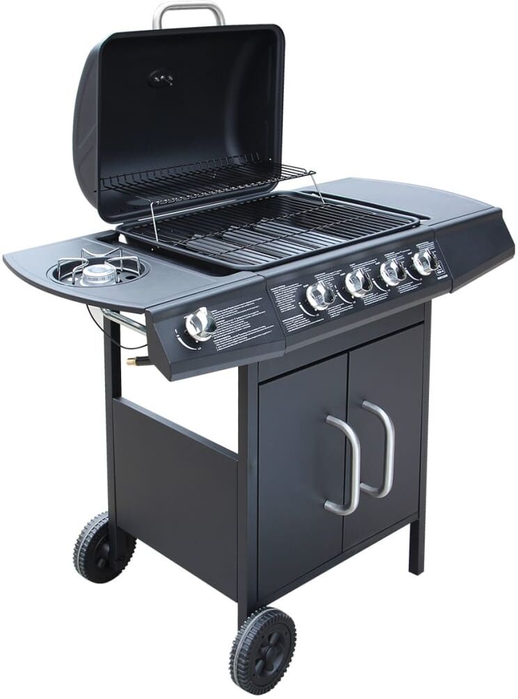 vidaXL Barbacoa grill de gas 4+1 quemadores negra