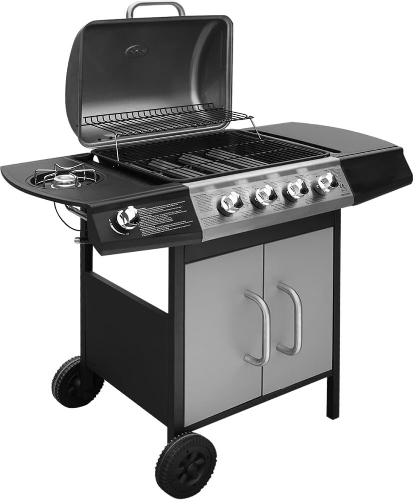 vidaXL Barbacoa grill de gas 4+1 quemadores negra y plateada