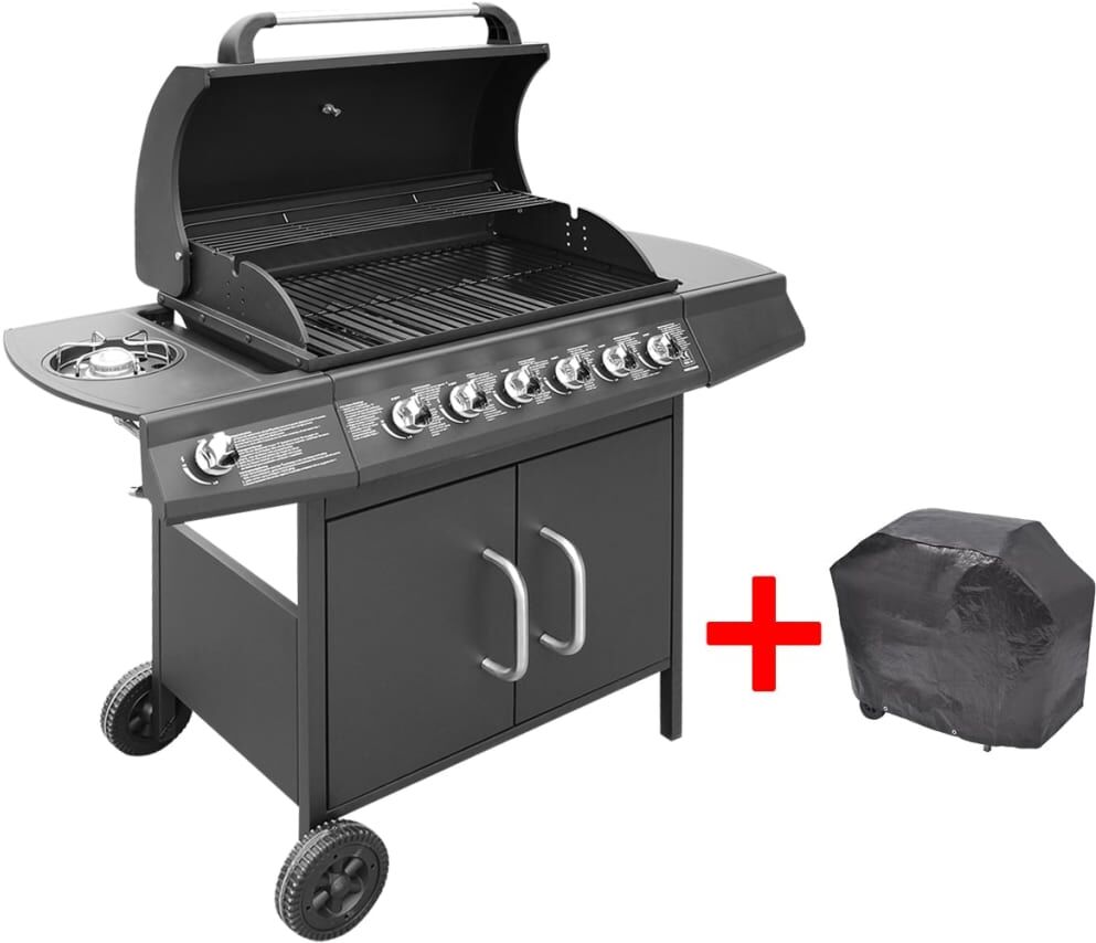 vidaXL Barbacoa grill de gas 6+1 quemadores negra