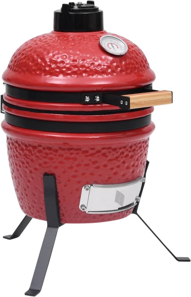 vidaXL 2 en 1 Barbacoa ahumadora Kamado de cerámica rojo 56 cm