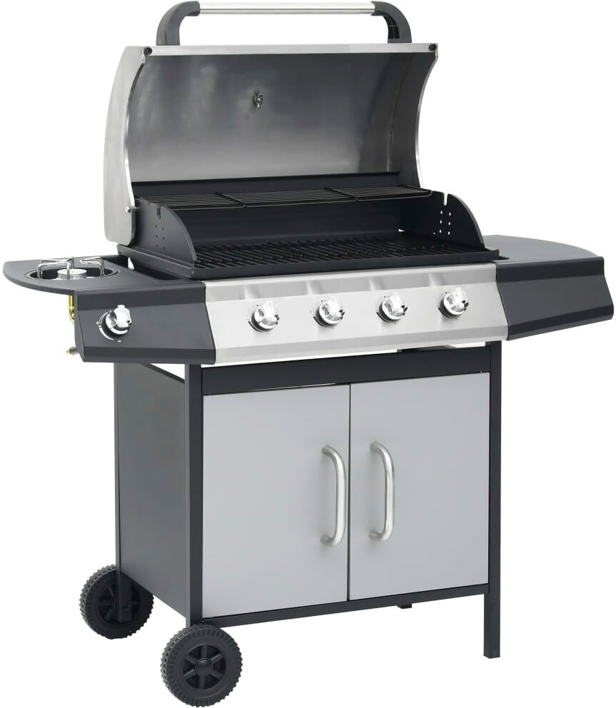 vidaXL Barbacoa grill de gas 4+1 quemadores negra y plateada