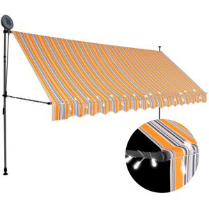 vidaXL Toldo retráctil manual con LED amarillo y azul 350 cm