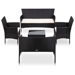 vidaXL Set muebles de jardín y cojines 5 piezas ratán sintético negro