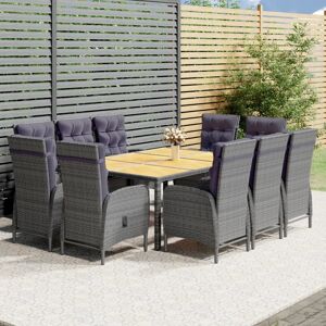 vidaXL Set de comedor de jardín 11 piezas ratán sintético gris