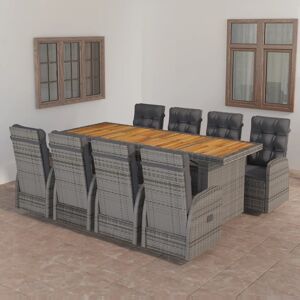 vidaXL Set de comedor de jardín 9 pzas y cojines ratán sintético gris