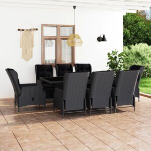 vidaXL Set comedor jardín 9 pzas cojines ratán sintético gris oscuro