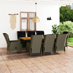 vidaXL Set de comedor jardín 9 piezas cojines ratán sintético marrón