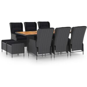 vidaXL Set comedor jardín 9 pzas cojines ratán sintético gris oscuro