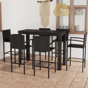 vidaXL Muebles de bar jardín 7 pzas ratán sintético reposabrazos negro