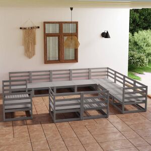 vidaXL Muebles de jardín 12 piezas gris madera de pino maciza