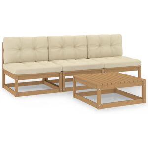 vidaXL Muebles de jardín 4 piezas con cojines de madera de pino maciza