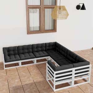 vidaXL Set muebles jardín con cojines 8 pzas madera maciza pino blanco