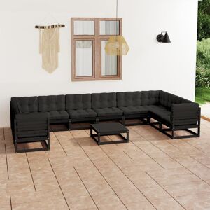 vidaXL Set de muebles de jardín 11 pzas con cojines madera pino negro