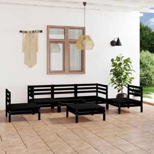 vidaXL Juego de muebles de jardín 6 piezas negro madera maciza de pino