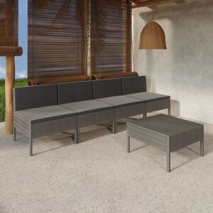 vidaXL Set de muebles de jardín 5 pzas y cojines ratán sintético gris