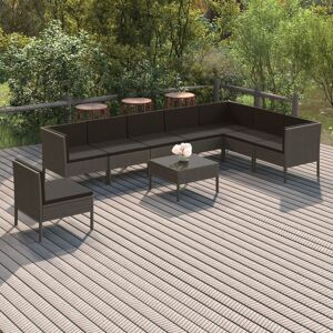 vidaXL Set de muebles de jardín 9 pzas y cojines ratán sintético gris