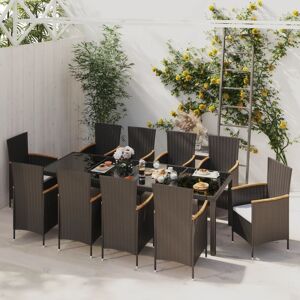 vidaXL Set comedor de jardín 11 piezas y cojines ratán sintético negro