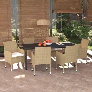 vidaXL Set comedor de jardín 7 pzas con cojines ratán sintético beige