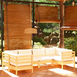 vidaXL Muebles de jardín 6 piezas cojines madera de pino color crema