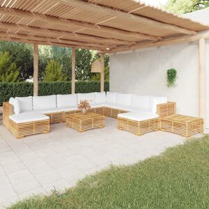 vidaXL Juego muebles de jardín 12 piezas y cojines madera maciza teca