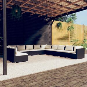 vidaXL Set muebles de jardín 11 pzas y cojines ratán sintético negro