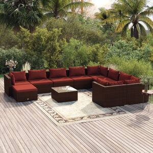 vidaXL Set muebles de jardín 11 pzas y cojines ratán sintético marrón