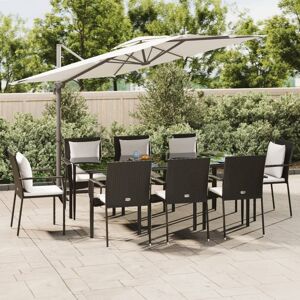 vidaXL Set de comedor de jardín 7 pzas y cojines ratán sintético negro