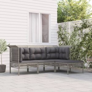 vidaXL Set de muebles de jardín 4 pzas y cojines ratán sintético gris