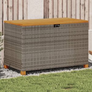 vidaXL Caja de almacenaje jardín madera acacia ratán gris 110x55x63 cm