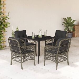 vidaXL Set comedor de jardín 5 piezas con cojines ratán sintético gris