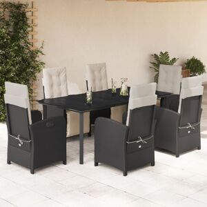 vidaXL Set de comedor de jardín 7 pzas y cojines ratán sintético negro