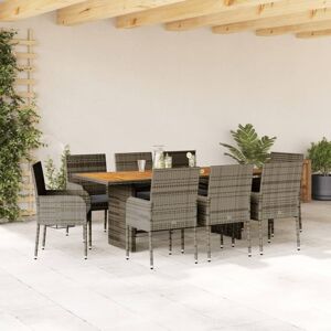 vidaXL Set comedor jardín 9 pzas y cojines ratán sintético gris