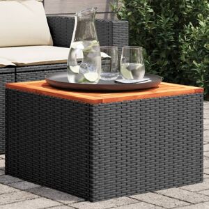 vidaXL Mesa de jardín de madera de acacia y ratán PE negro 55x55x37 cm