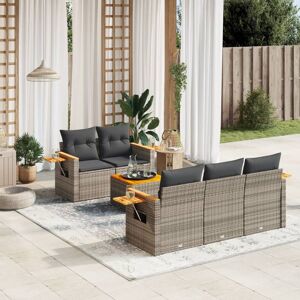 vidaXL Set de muebles de jardín 6 pzas y cojines ratán sintético gris